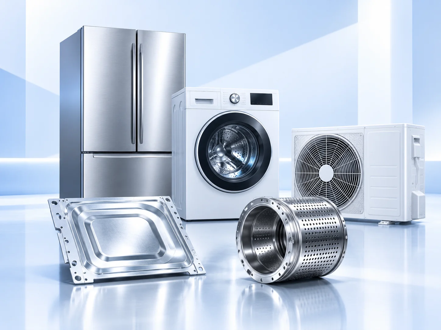 Refrigerator, washing machine, air conditioner and stamped metal components
