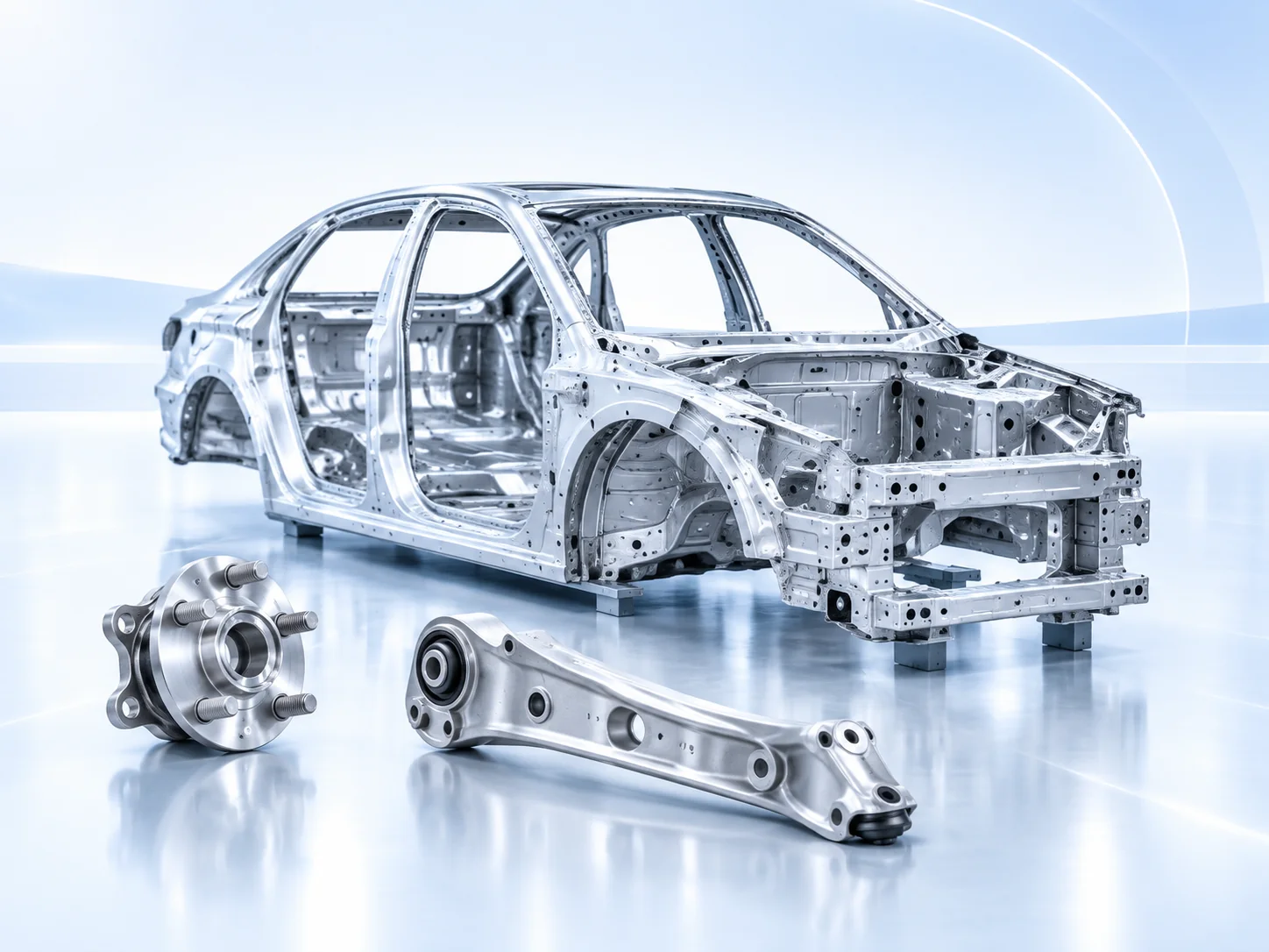 Automotive body frame, wheel hub and suspension structural parts